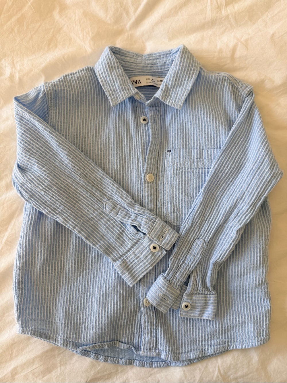 Zara Boys Blue and White Striped Button-Down Shirt
